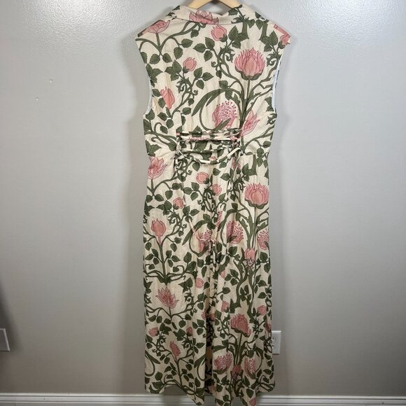 Linen Vibes Midi Shirt Dress Medium Vintage Floral Retro Button Front Garden - Picture 3 of 15